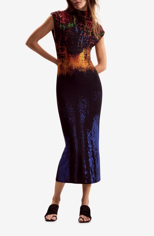 デジグアル レディース トップス ワンピース モックネック プリント ミディ Desigual Mock Neck Abstract Print Midi Dress Blue Multi ブルー