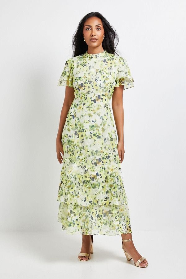 ウォリス レディース トップス ワンピース フラワー柄 プチ フリル ミディ フラワー Wallis Petite Floral Burn Out Ruffle Midi Dress Yellow イエロー