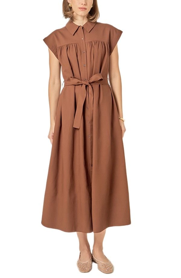 イングリッシュファクトリー レディース トップス ワンピース シャツ English Factory Belted Short Sleeve Shirtdress Brown ブラウン