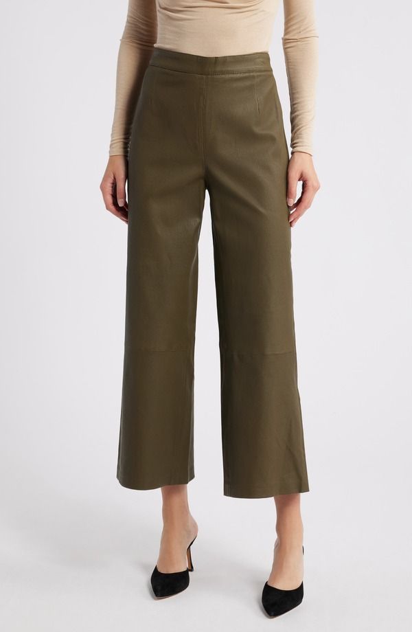フレーム レディース ボトムス レギンス ワイドレッグ パンツ レザー FRAME Crop Wide Leg Leather Pants Rich Military