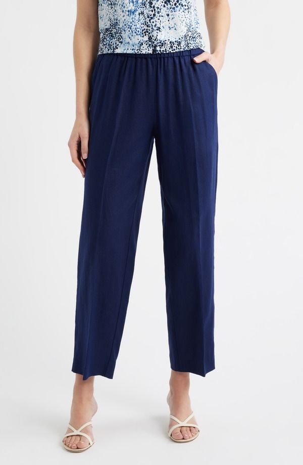 アンクライン レディース ボトムス レギンストレート ハイウエスト パンツ リネン Anne Klein High Waist PullOn Straight Leg Linen Blend Pants Distant Mountain