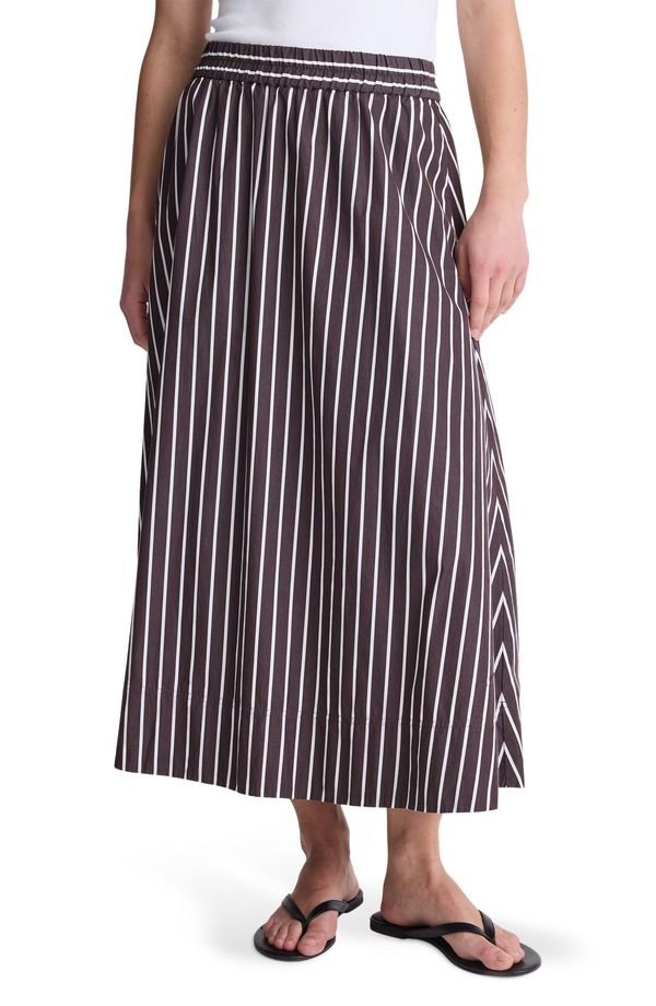 メイドウェル レディース ボトムスカート A ライン ミディ コットン Madewell Stripe Cotton Poplin ALine Midi Skirt Chocolate Plum プラム