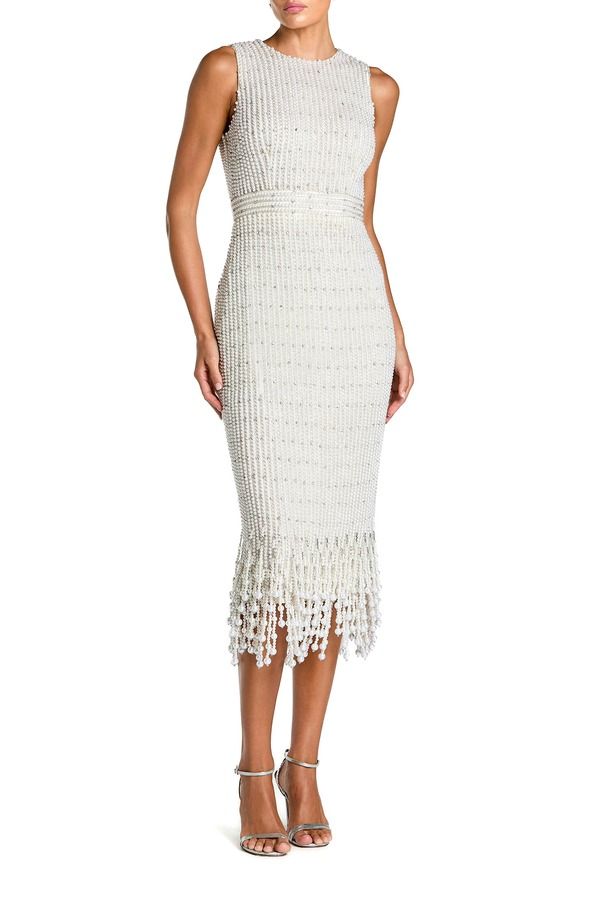 マックダガル レディース トップス ワンピース ミディ ノースリーブ Mac Duggal Pearl Embellished Sleeveless Midi Dress Ivory アイボリー