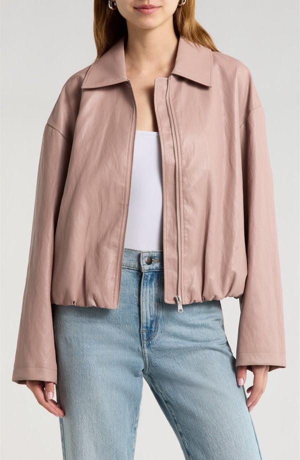 アヴェックレフィーユ レディース アウター ジャケット・ブルゾン ミニ レザー Avec Les Filles FauxEver Leather Minimalist Bomber Jacket Desert Rose