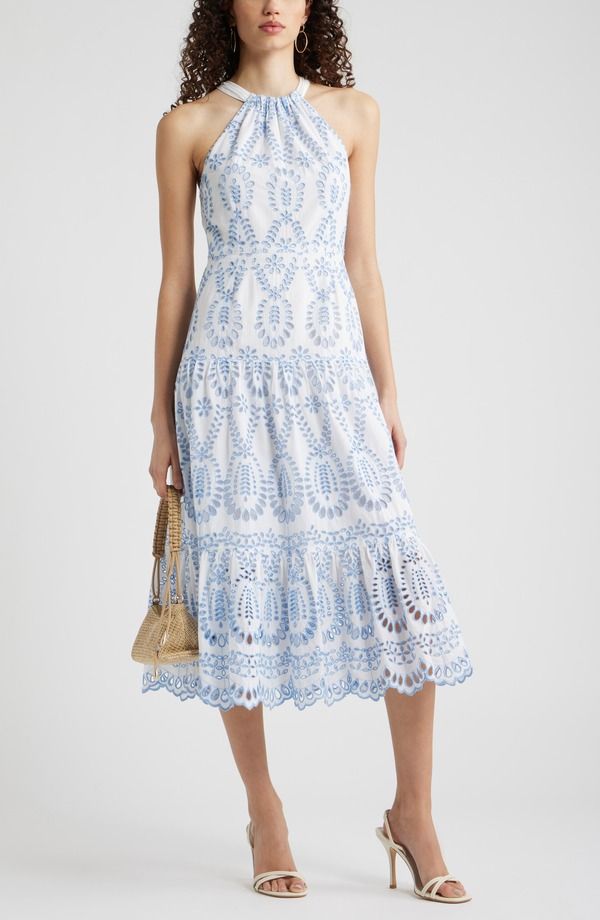 チェルシー 28 レディース トップス ワンピース ティアード コットン Chelsea28 Cotton Eyeletieredress White Blueyelet ホワイト