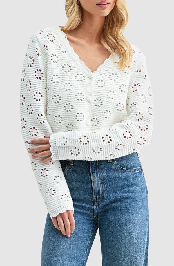 オールインフボール レディース アウター パーカー・スウェット コットン カーディガン All in Favor Open Stitch Cotton Blend Cardigan Ivory アイボリー