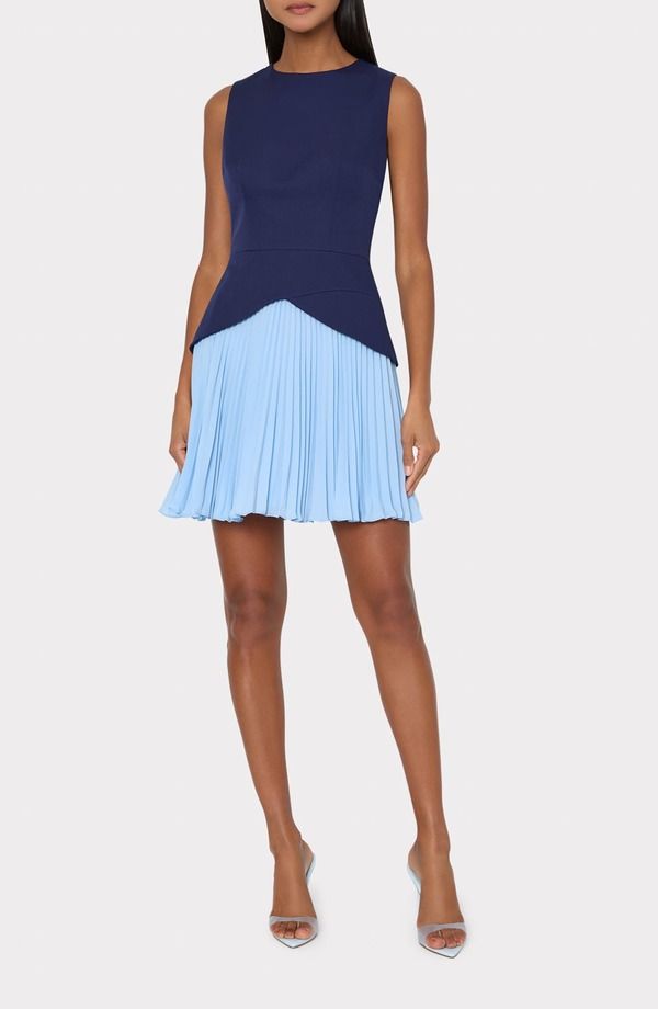 ミリー レディース トップス ワンピース プリーツ ミニ ノースリーブ カラーブロック Milly Haddy Colorblock Pleated Sleeveless Minidress Navy ネイビー