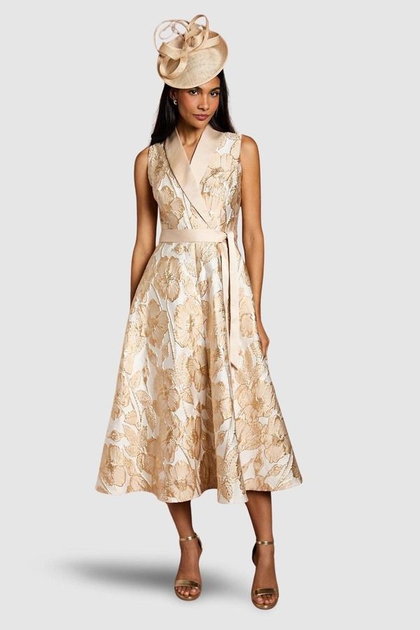 コースト レディース トップス ワンピース ミディ ノースリーブ Coast Sleeveless Tux Jacquard Midi Dress Champagne シャンパン