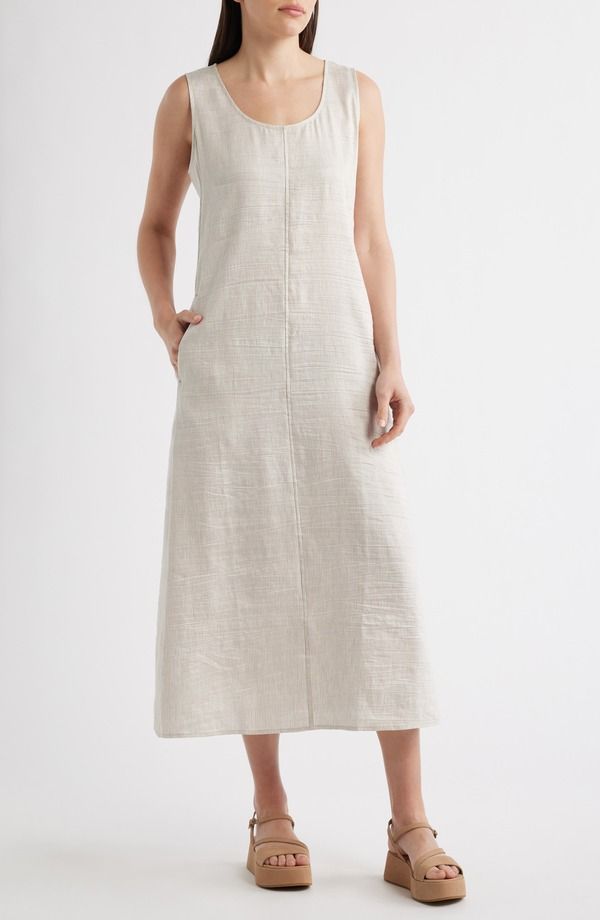エイリーンフィッシャー レディース ボトムス カジュアルパンツ リネン Eileen Fisher Scoop Neck Linen Blendress Wheat
