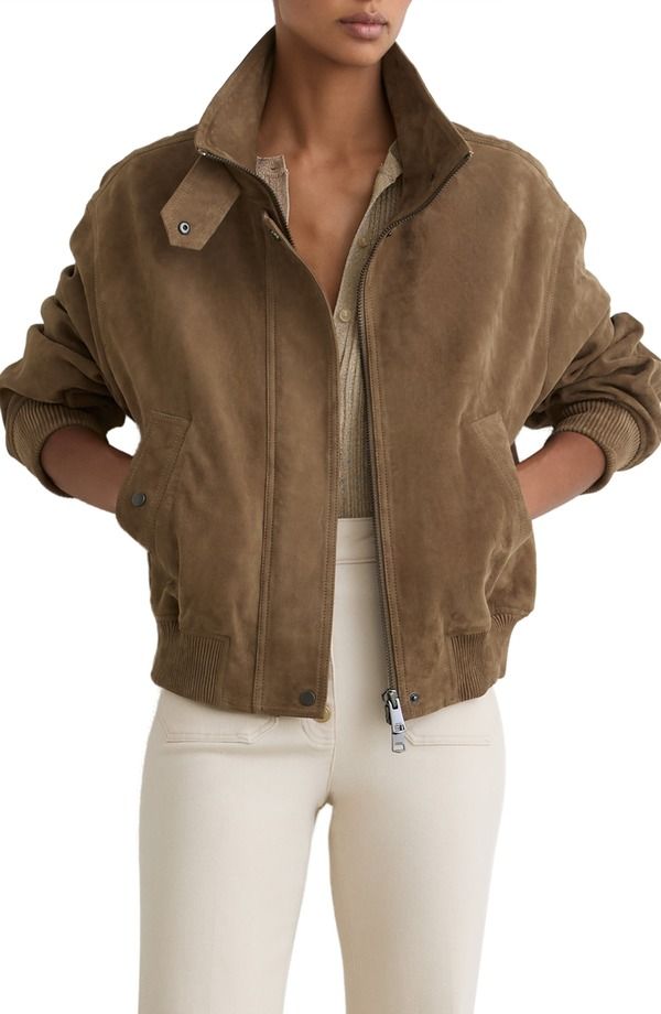 レイス レディース アウター ジャケット・ブルゾン スエード Reiss Cara Suede Jacket Khaki Green グリーン