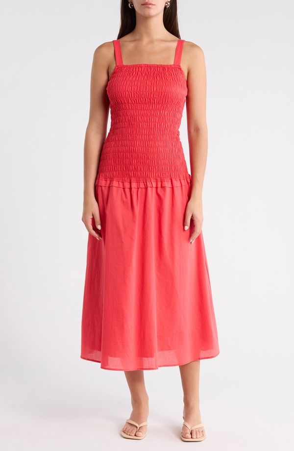 シュガーリップス レディース トップス ワンピース ミディ シャーリング SUGARLIPS Railey Smockedrop Waist Midi Dress Red レッド