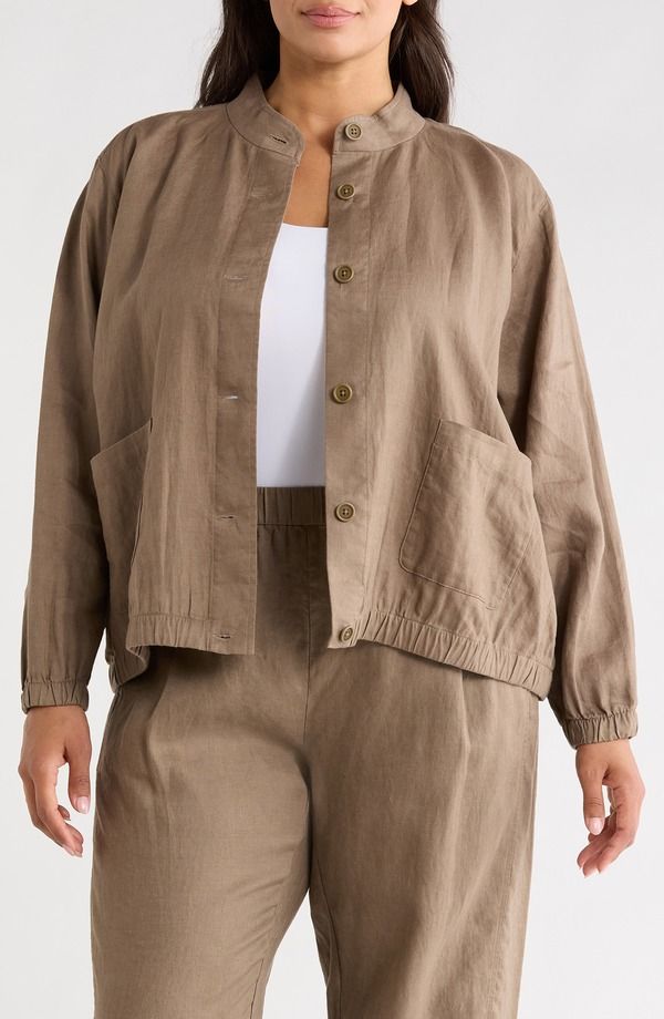エイリーンフィッシャー レディース アウター ジャケット・ブルゾン リネン Eileen Fisher Stand Collar Linen Jacket Walnut