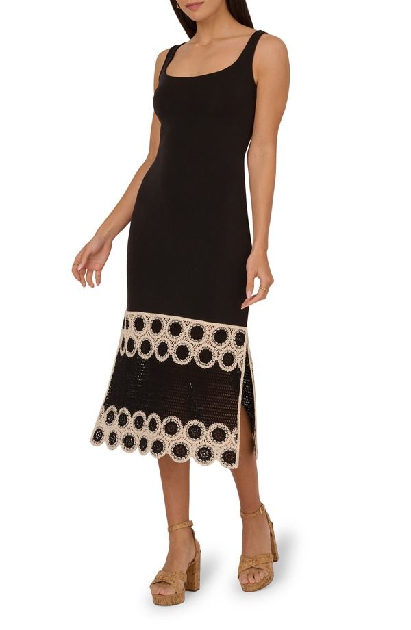 アドリアナ パペル レディース トップス ワンピース ミディ Adrianna Papell Crochet Detail Midi Sheath Dress BlackEcru エクリュ