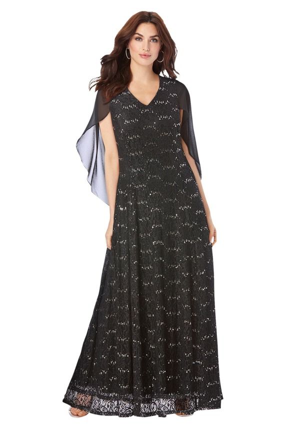 ロアマンズ レディース トップス ワンピース プラスサイズ キャップ ケープ レース Roamans PlusSize Allover Lace Gown With Capelet Black ブラック 40,820円