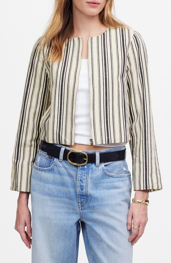 メイドウェル レディース アウター ジャケット・ブルゾン コットン リネン Madewell Stripe Crop Cotton Linen Jacket Vintage Ivory アイボリー