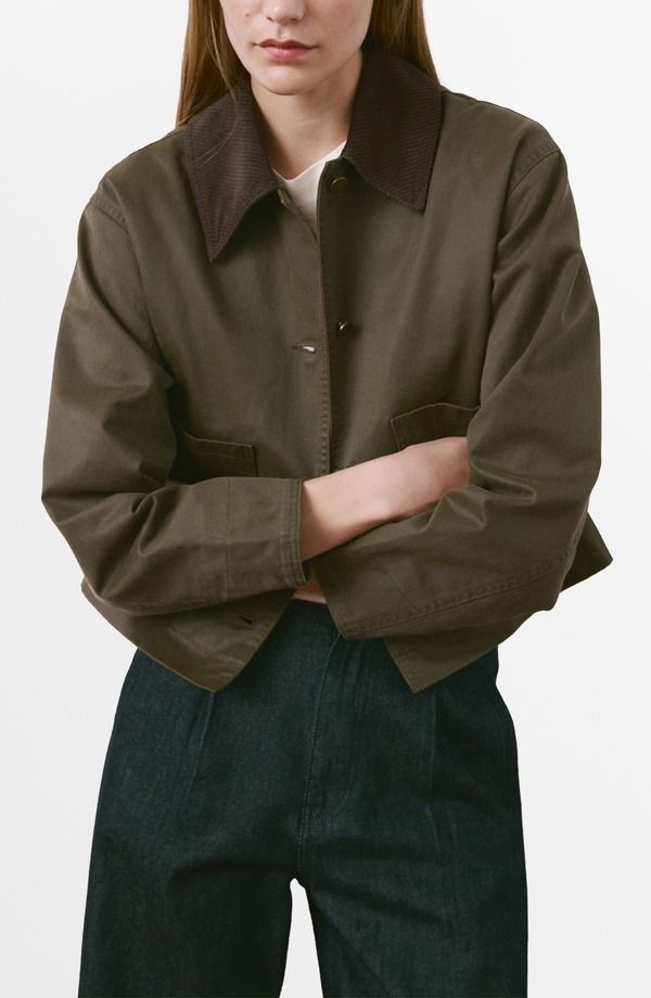 マンゴ レディース アウター ジャケット・ブルゾン コーデュロイ デニム MANGO Corduroy Collar Denim Barn Jacket Khaki Green グリーン