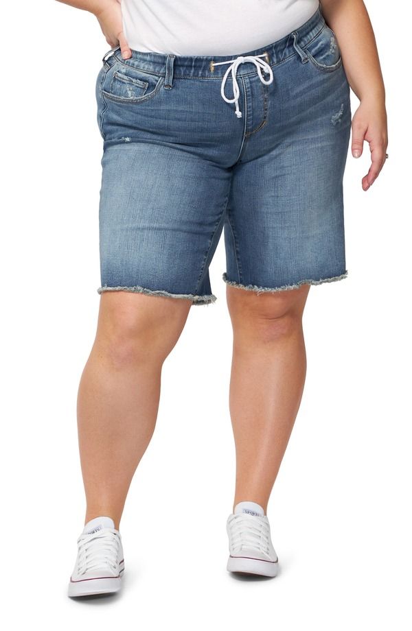 スリンク レディース ボトムス デニムパンツ ショートパンツ SLINK Jeans Frayed Hem Denim Bermuda Shorts Hazel デニム