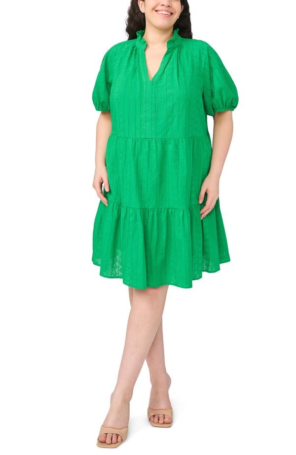 セセ レディース トップス ワンピース ティアード コットン 刺繍 CeCembroidered Tiered Cotton Babydoll Dress Vibrant Kelly