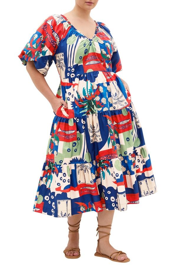 シティーシック レディース トップス ワンピース プリント ミディ City Chic Fantasy Print Flared Midi Dress Marine Scape