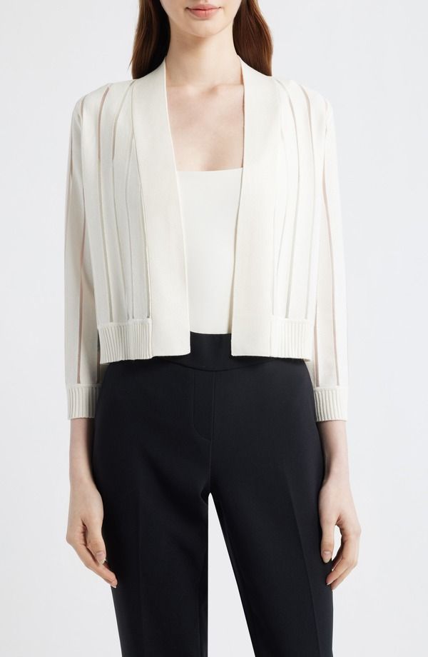 アンクライン レディース アウター パーカー・スウェット シアー Anne Klein Sheer Stripe Shrug White Dove ホワイト