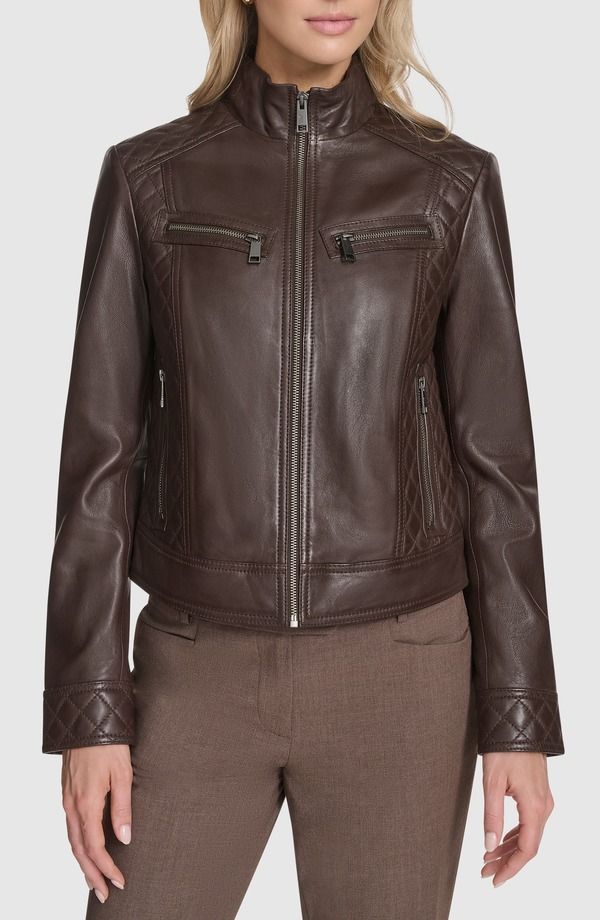 アンドリューマーク レディース アウター ジャケット・ブルゾン レザー Andrew Marc Mikel Racer Leather Jacket Chestnut