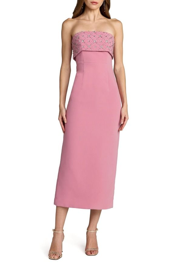 マックダガル レディース トップス ワンピース クレープ ミディ ストラップレス Mac Duggal Women strapless Crepe Midi Dress with Rhinestonembellished Bodice Orchid