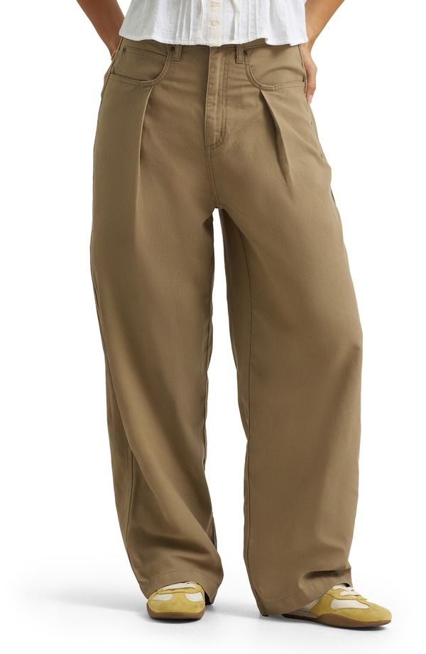 リー レディース ボトムス レギンス ワイドレッグ パンツ Lee Pleated Slouchy Wide Leg Twill Pants City Limits Khaki カーキ