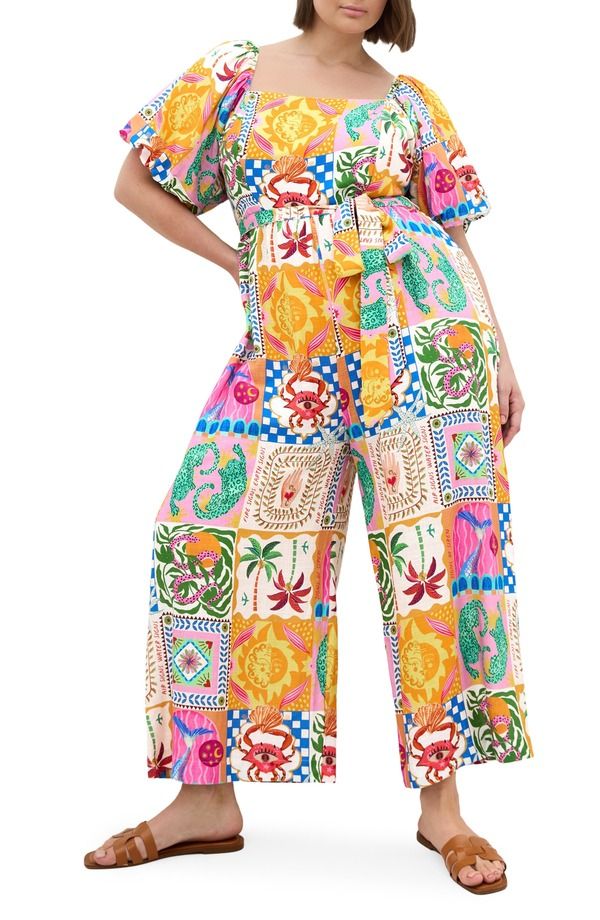 シティーシック レディース トップス ワンピース プリント パッチワーク ジャンプスーツ City Chic Positano Patchwork Print Jumpsuit Positano Print