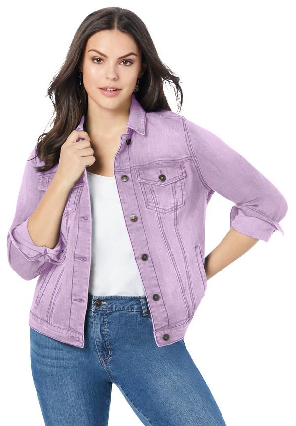 ロアマンズ レディース ボトムス デニムパンツ プラスサイズ ジャケット Roamans Plusize Classic Stretch Denim Jacket Pale Lavender ラベンダー