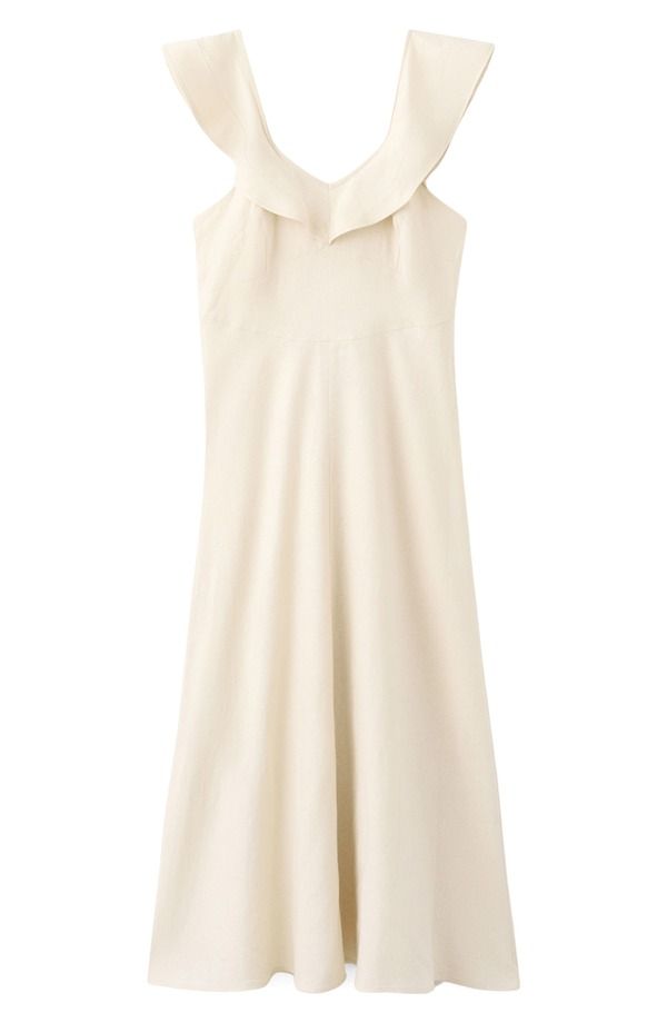 マンゴ レディース トップス ワンピース フリル ミディ リネン MANGO Ruffle Linen Blend Midi Dressand サンド