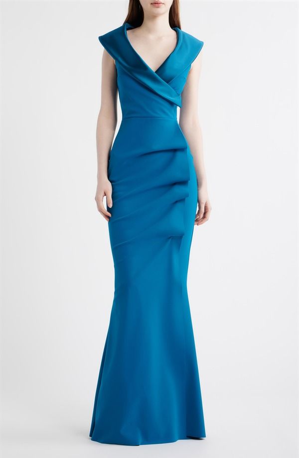 チアラ ボニ プティ ローブ レディース トップス ワンピース サテン Chiara Boni La Petite Robe Fiy Satin Trimermaid Gown Teal Blue ブルー