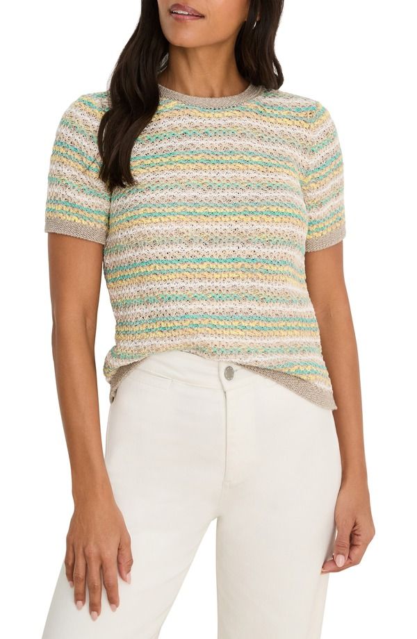 ニックプラスゾーイ レディース アウター パーカー・スウェット セーター コットン ニット NICZOE Stripe Knit Cotton Blend Sweater Aqua Multi アクア