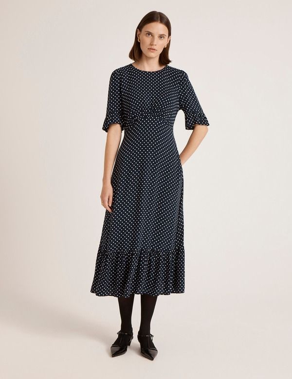 ファイナリー ロンドン レディース トップス ワンピース ドット柄 ドット ミディ Finery London Sylvie Polka Dot Midi Dress Navy Spot ネイビー