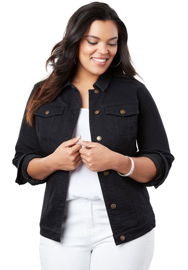 ロアマンズ レディース ボトムス デニムパンツ プラスサイズ ジャケット Roamans Plusize Classic Stretch Denim Jacket Black ブラック