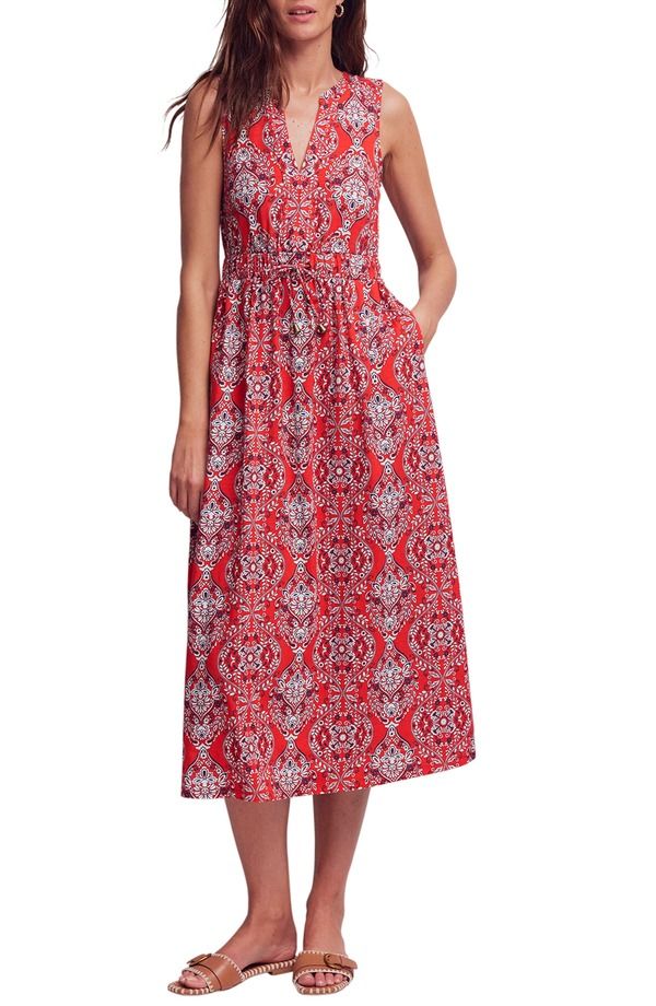 ボーデン レディース トップス ワンピース プリント ミディ ノースリーブ ジャージー Boden Delphine Print Sleeveless Jersey Midi Dress Blood Orange Gardenia オレンジ