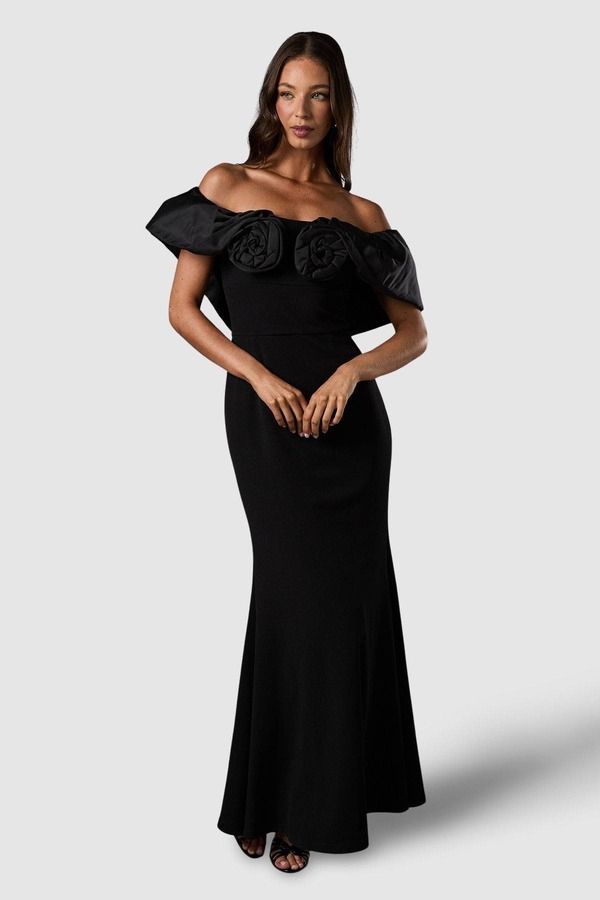 コースト レディース トップス ワンピース マキシ Coast Bardot Rose Detail Maxi Dress Black ブラック