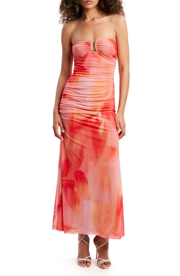 バードット レディース トップス ワンピーストラップレス Bardot Stephanie Strapless Dress Pink Floral ピンク