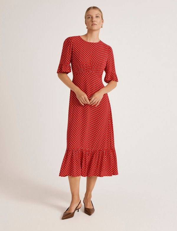 ファイナリー ロンドン レディース トップス ワンピース ドット柄 ドット ミディ Finery London Sylvie Polka Dot Midi Dress Red Spot レッド