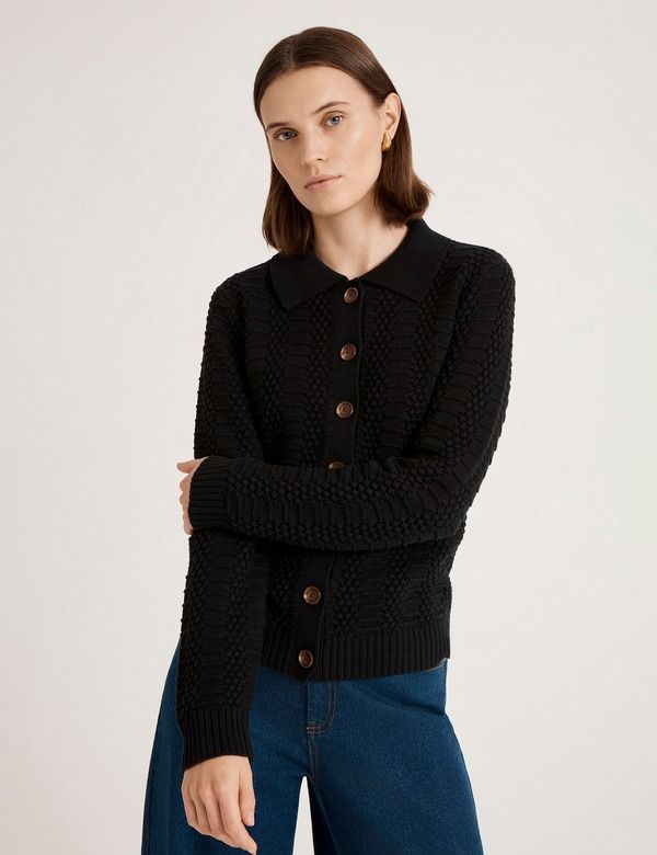 ファイナリー ロンドン レディース アウター パーカー・スウェット コットン カーディガン ニット Finery London Emlyn Cotton Knitted Collared Cardigan Black ブラック