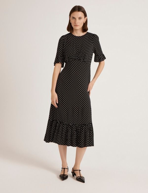 ファイナリー ロンドン レディース トップス ワンピース ドット柄 ドット ミディ Finery London Sylvie Polka Dot Midi Dress Black Spot ブラック
