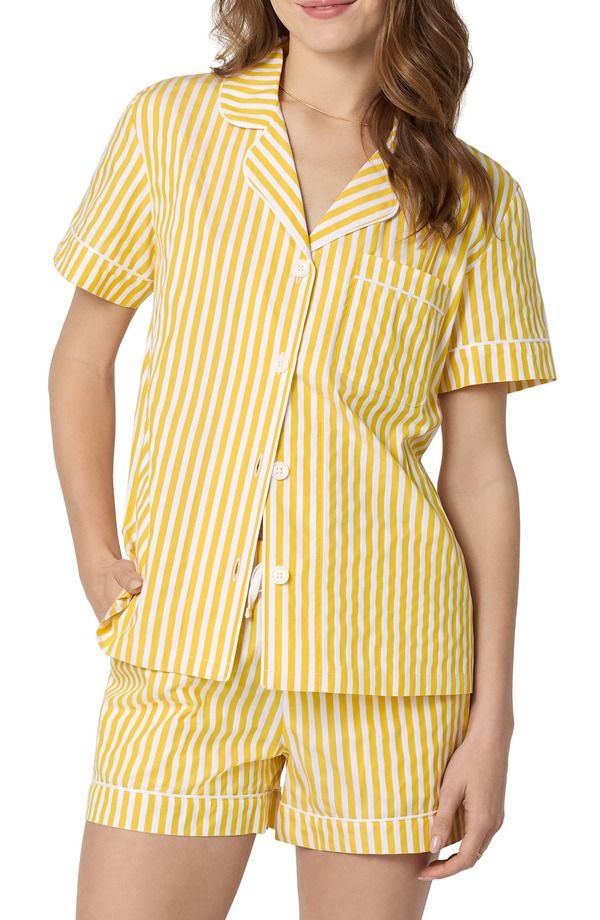 ベッドヘッドパジャマ レディース アンダーウェア ナイトウェア コットン BedHead Pajamastripe Organicotton Dobby Short Pajamas Yellow 3D Stripe イエロー