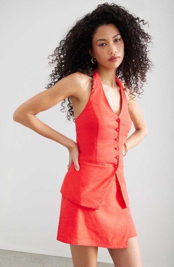オープンエディット レディース ボトムスカート リネン Open Edit Linen Blend Skirt Red Tomato レッド