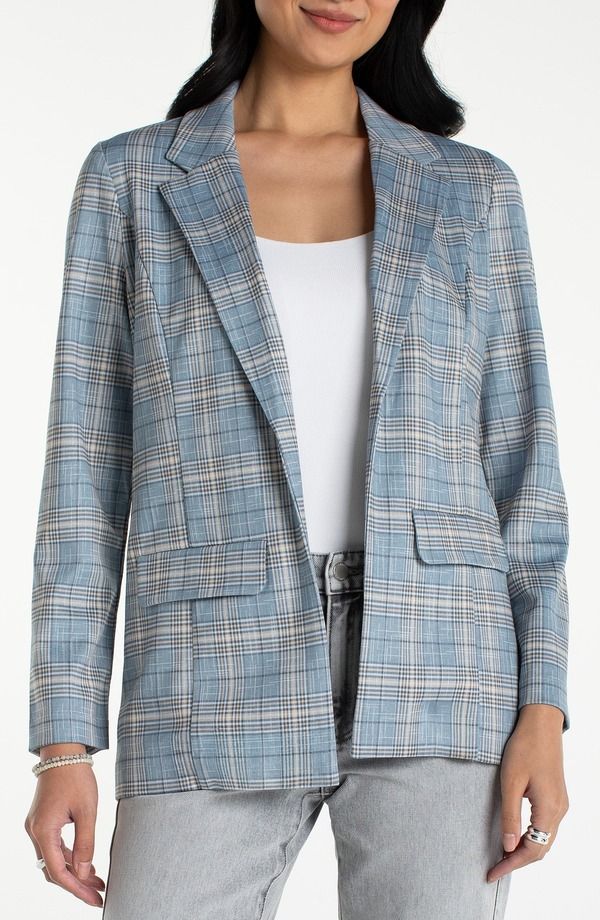 リヴァプール ロサンゼルス レディース アウター ジャケット・ブルゾン ブレザー Liverpoolos Angeles Plaid Open Front Boyfriend Blazer Shadow Blue ブルー