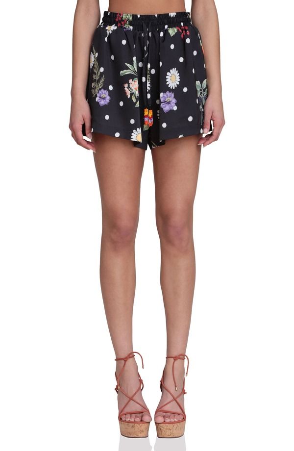 アヴェックレフィーユ レディース ボトムス ハーフパンツ・ショーツ フラワー柄 プリント ショートパンツ フラワー Avec Les Filles Floral Print Drawstring Shorts Black Scattered Botanical