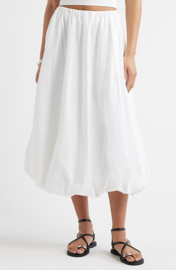オープンエディット レディース ボトムスカート ミディ Open Edit Bubble Midi Skirt White ホワイト