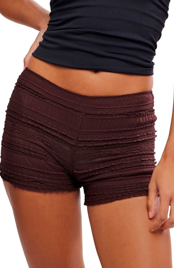フリーピープル レディース アンダーウェア パンツ ミニ レース Free People Front Row Lace Mini Shorts Chocolate チョコレート