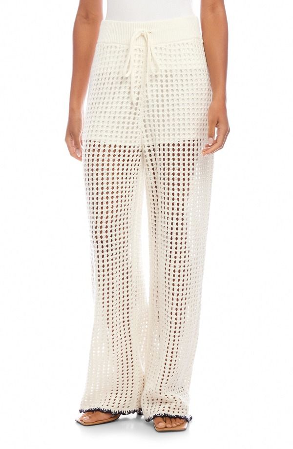 フィフティーントゥエンティ レディース ボトムス レギンストレート パンツ ニット FIFTEEN TWENTY Gianna Open Knit Straight Leg Pants Off White Navy オフホワイト