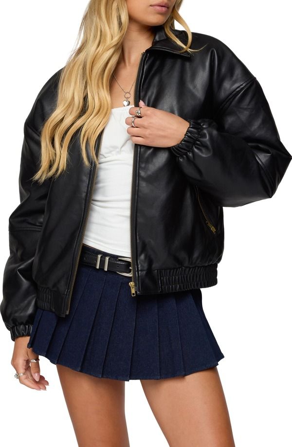 アディクテッド レディース アウター ジャケット・ブルゾン レザー フェイクレザー EDIKTED Halley Faux Leather Bomber Jacket Black ブラック