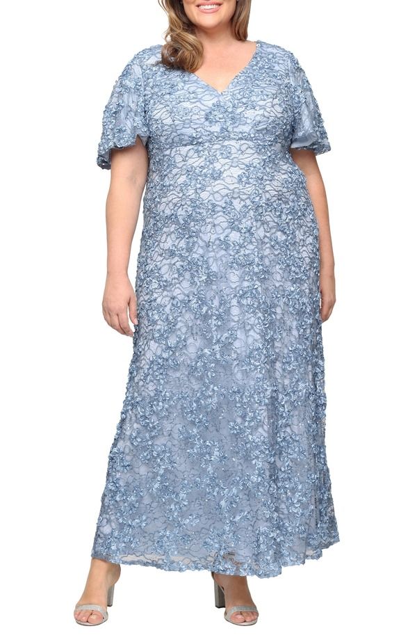 アレックスイブニングス レディース トップス ワンピース エンパイア Alex Evenings Empire Waist Soutache Gown Skyblue スカイブルー