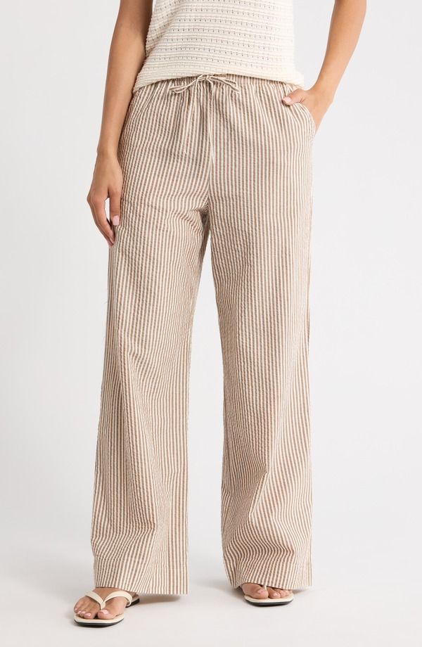 マリーン レイヤー レディース ボトムス レギンス パンツ Marine Layer Josie Stripe Seersucker Drawstring Pants Mocha Stripe モカ